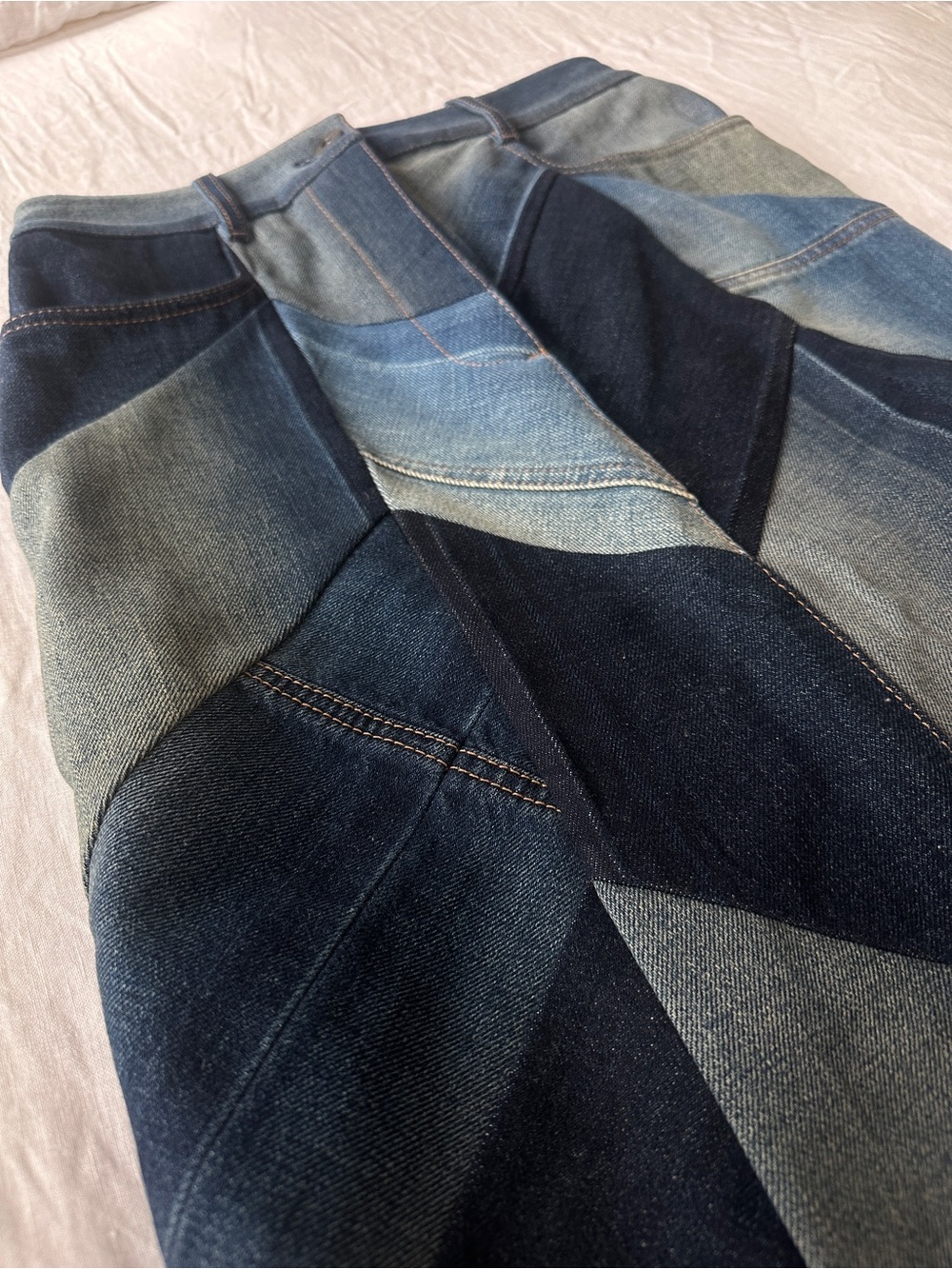 PRADA Herringbone Patchwork Denim Skirt - Picture 2 of 6